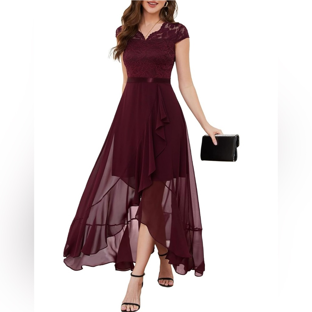 Bbonlinedress VNeck HiLo Floral Lace Prom Cocktail Party Formal Bridesmaid Dress